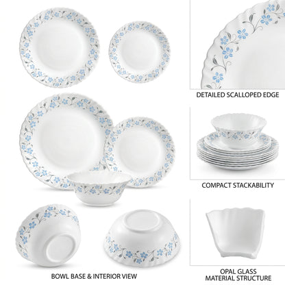 La Opala Classique Grace Blue 12 Piece Dinner Set White