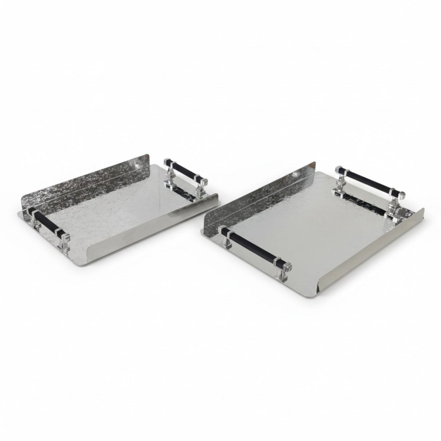2 Piece Metal Tray Set Silver