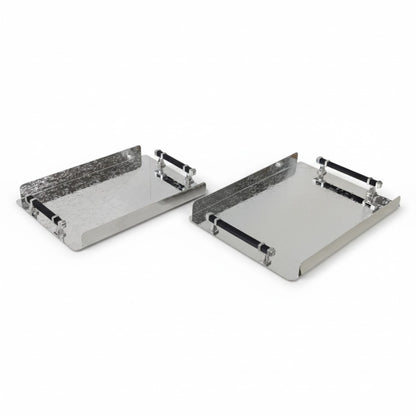 2 Piece Metal Tray Set Silver