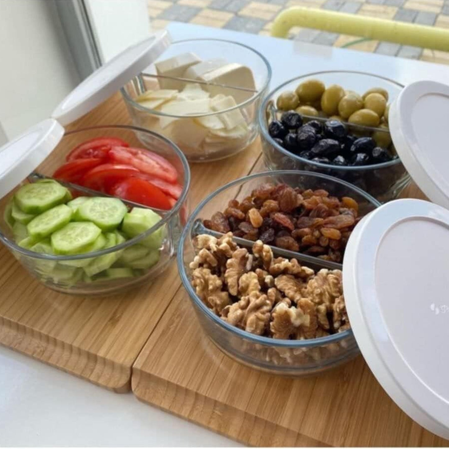 Pasabahce 5 Piece 2 Compartment Polar Storage Container Set White