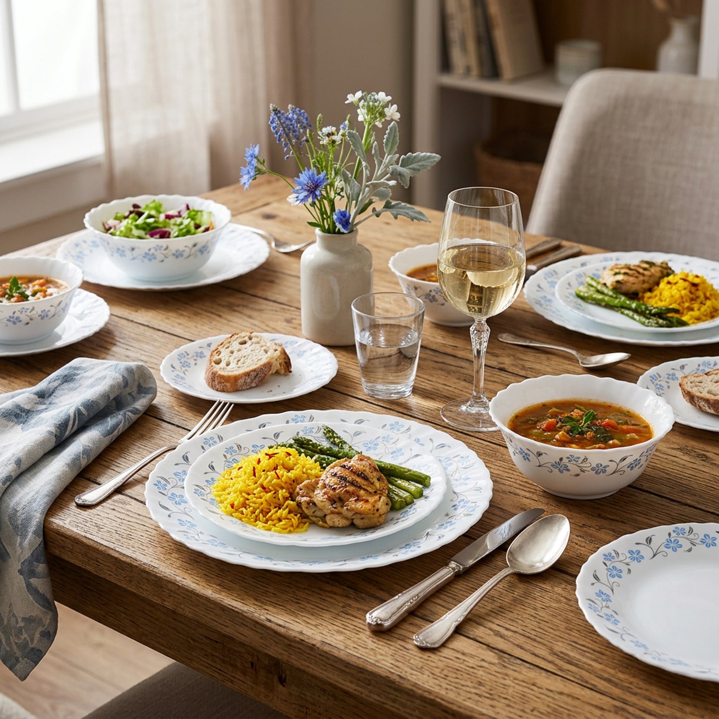 La Opala Classique Grace Blue 12 Piece Dinner Set White