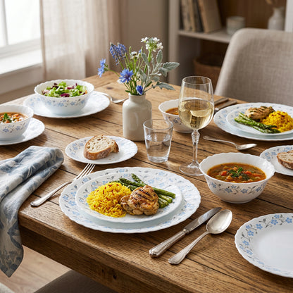 La Opala Classique Grace Blue 12 Piece Dinner Set White
