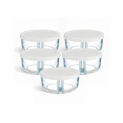 Pasabahce 5 Piece 2 Compartment Polar Storage Container Set White