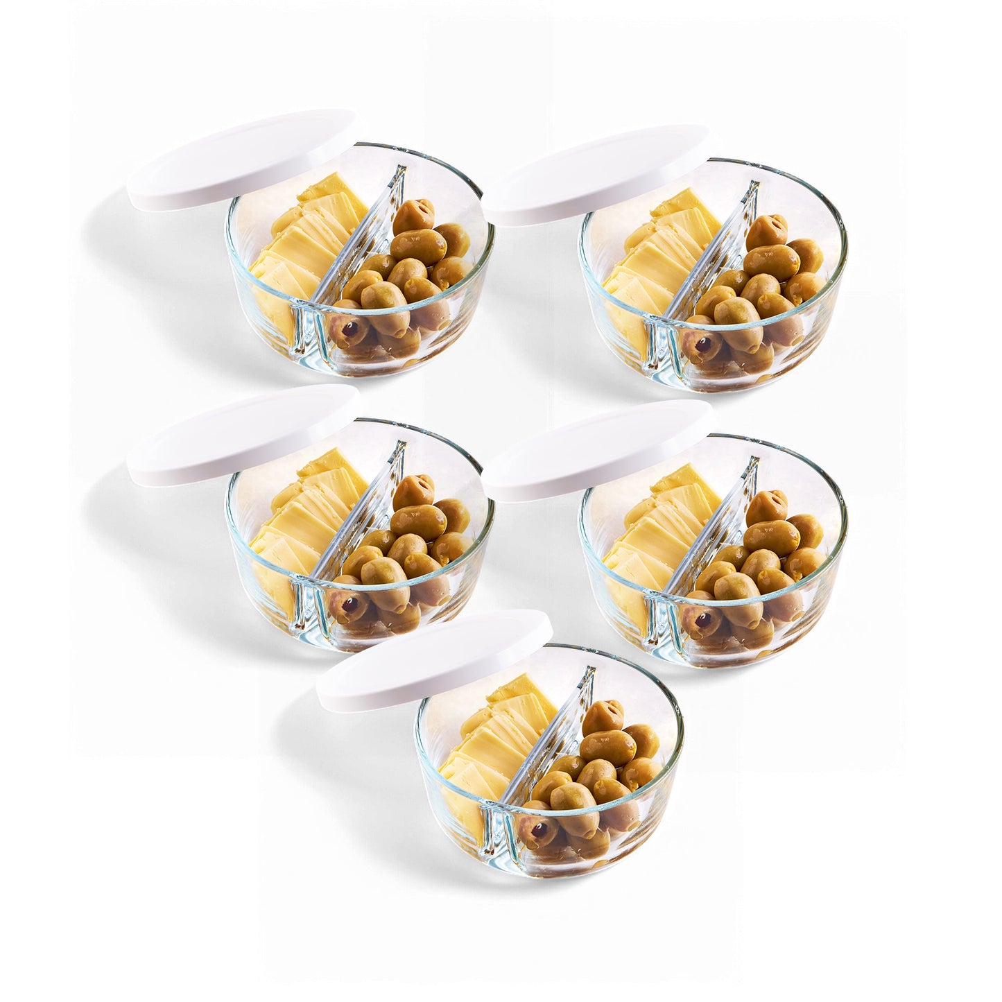 Pasabahce 5 Piece 2 Compartment Polar Storage Container Set White