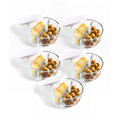 Pasabahce 5 Piece 2 Compartment Polar Storage Container Set White