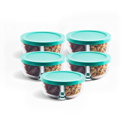 Pasabahce 5 Piece 2 Compartment Polar Storage Container Set Green