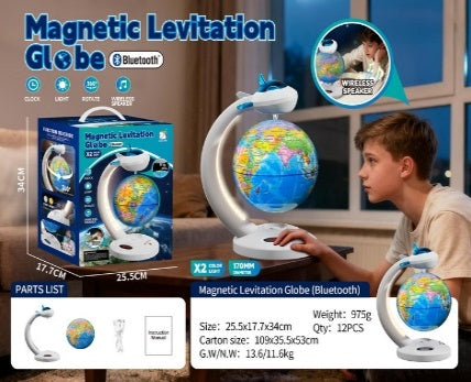 Magnetic Levitation Globe with Bluetooth Speaker & USB White