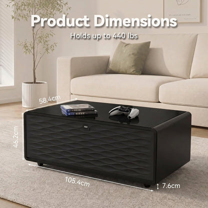 Smart Coffee Table with Dual Fridge, Bluetooth Speakers & Wireless Charging - Black