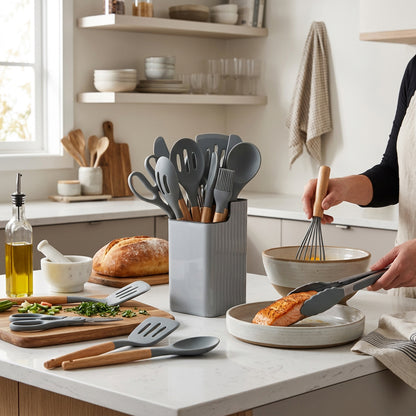 CH 18 Piece Silicone Kitchen Utensil Set - Grey