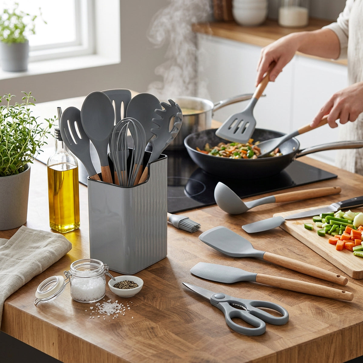 CH 18 Piece Silicone Kitchen Utensil Set - Grey