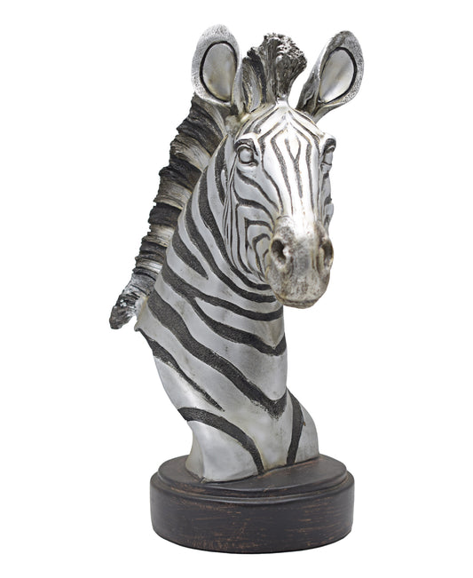 Urban Decor Antique Zebra Head On Pillar 46cm - Silver