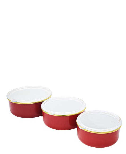 Oms 3-Piece Enamel Storage Container - Red