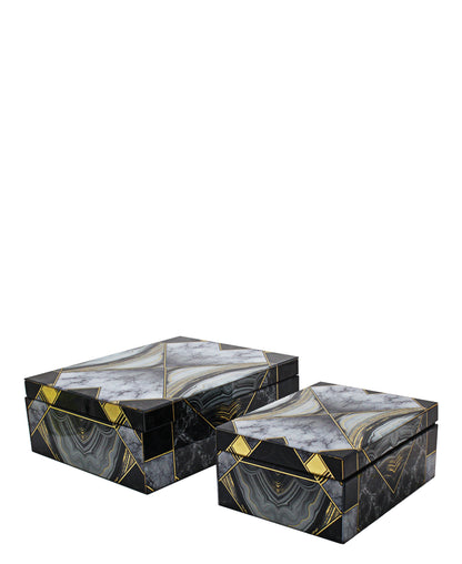 Urban Decor Glass Agate Geometric Box 2 Piece - Black & White
