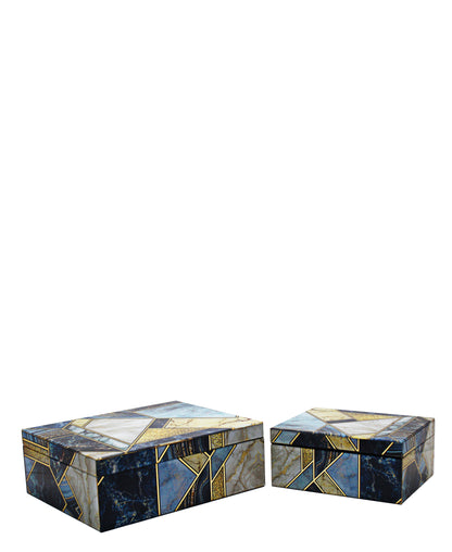 Urban Decor Glass Agate Geometric Box 2 Piece - Blue & White