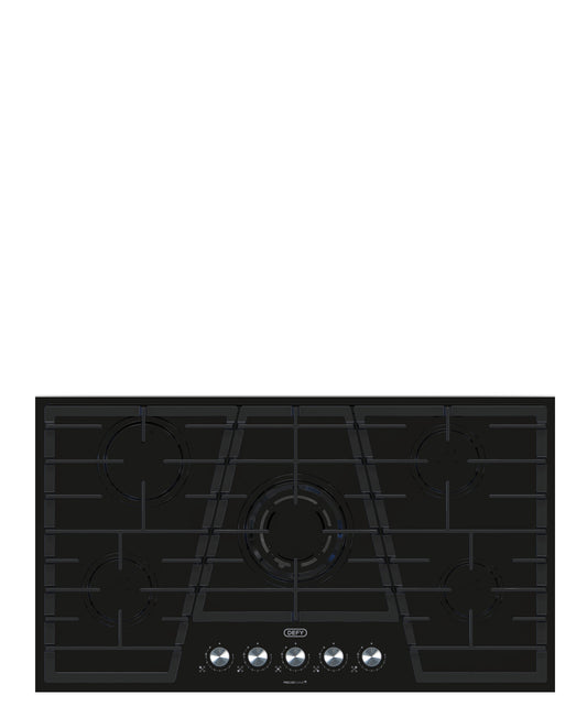 Defy 90cm 5 Burner Gas On Glass Hob - Black