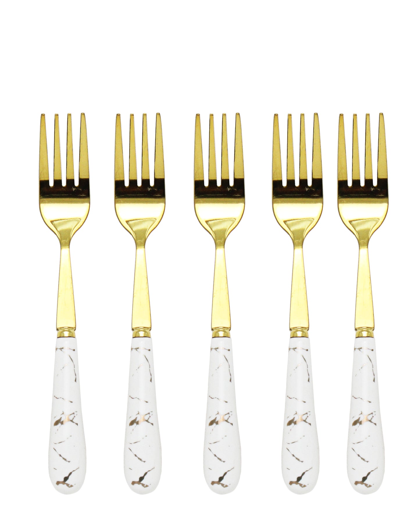 Kitchen Life 6 Piece Golden Fork Set - White & Gold