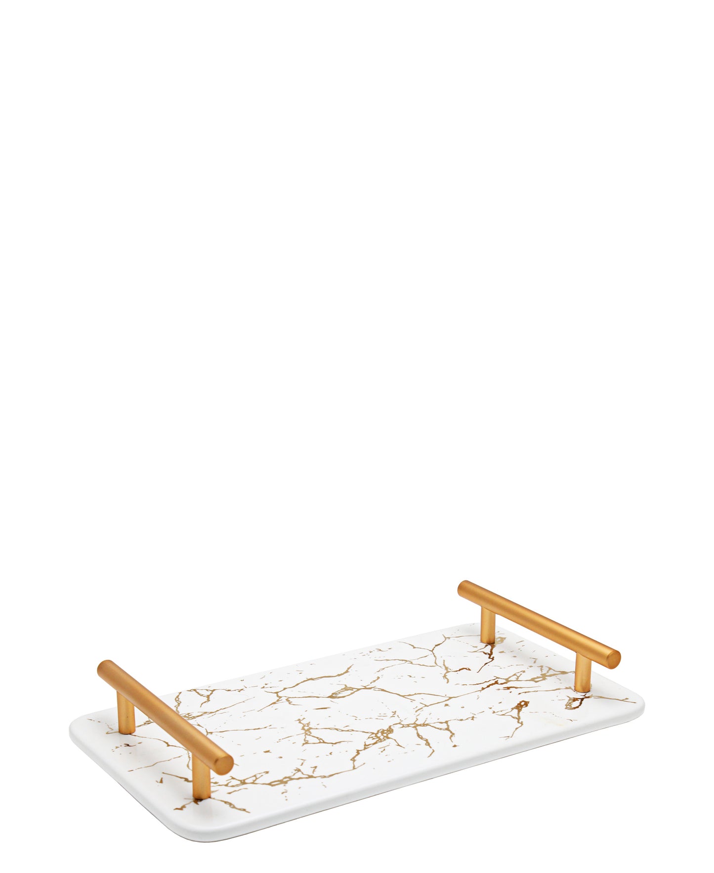 Kitchen Life Polished Marble Tray With Handles - White & Rose Gold