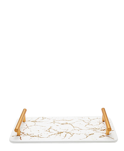 Kitchen Life Polished Marble Tray With Handles - White & Rose Gold