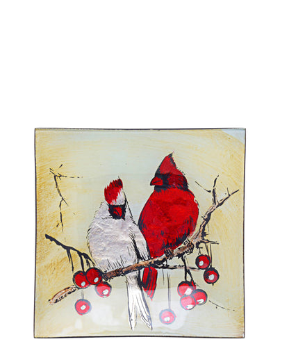 Kitchen Life Cardinal Pair Square Plate - Red & White