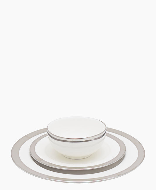 Kitchen Life Dinner 3 Piece Set - White and Silver Rim