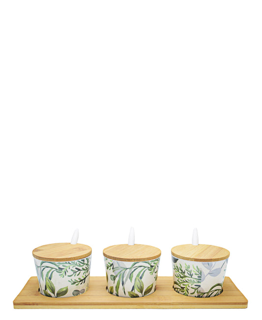 Kitchen Life Bamboo Round Kitchen 3 Piece Canister Set - Green
