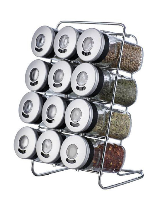 Aqua 12 Piece 80ml Spice Rack - Silver