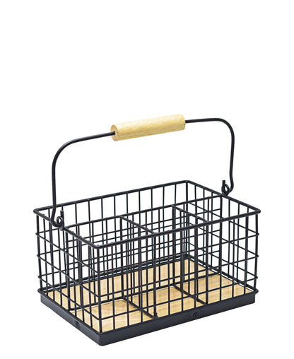 Regent Kitchen Cutlery Caddy  Wire & Wood - Black