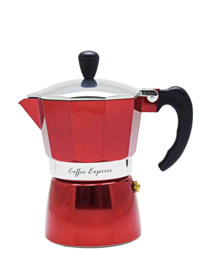 Regent 3-Cup Aluminium Espresso Maker - Red & Silver