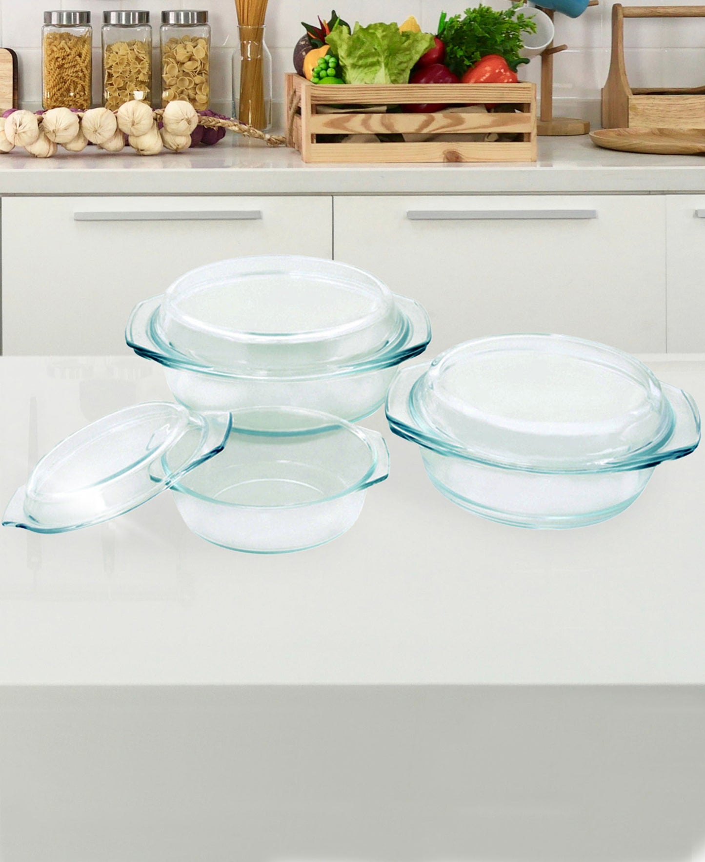 O2 Cook 3 Piece Casserole Set - Transparent