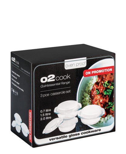 O2 Cook 3 Piece Casserole Set - Transparent