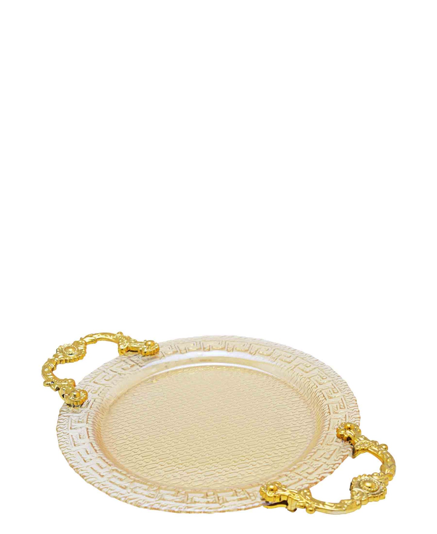 Bursa Collection 2 Piece Versace Glass Plate With Handles Set - Gold