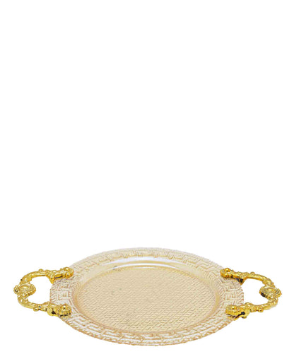 Bursa Collection 2 Piece Versace Glass Plate With Handles Set - Gold