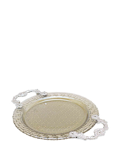 Bursa Collection 2 Piece Versace Glass Plate With Handles Set - Silver