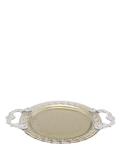 Bursa Collection 2 Piece Versace Glass Plate With Handles Set - Silver