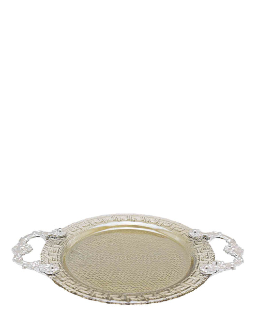 Bursa Collection 2 Piece Versace Glass Plate With Handles Set - Silver