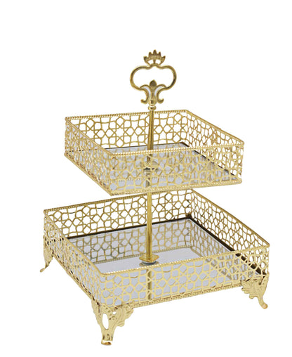 Bursa Collection Burma 2 Tier Stand With Mirror - Gold