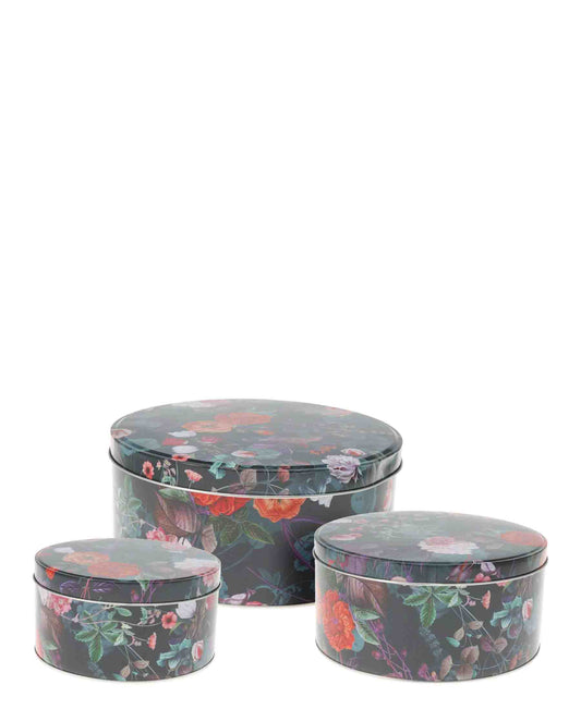 Kitchen Life Floral Round Storage Cookie Tin - Black With Floral Print