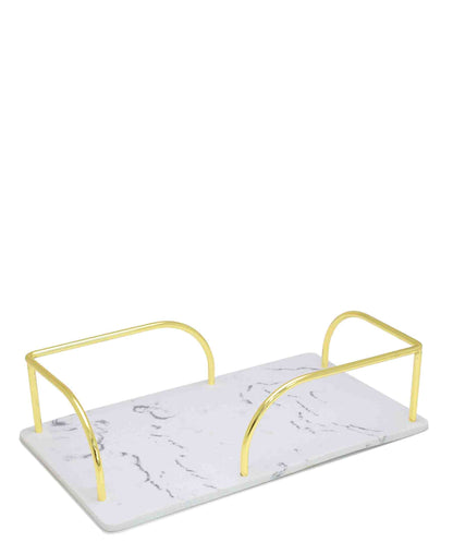 Urban Decor White Resin Based Tray - Gold Handles