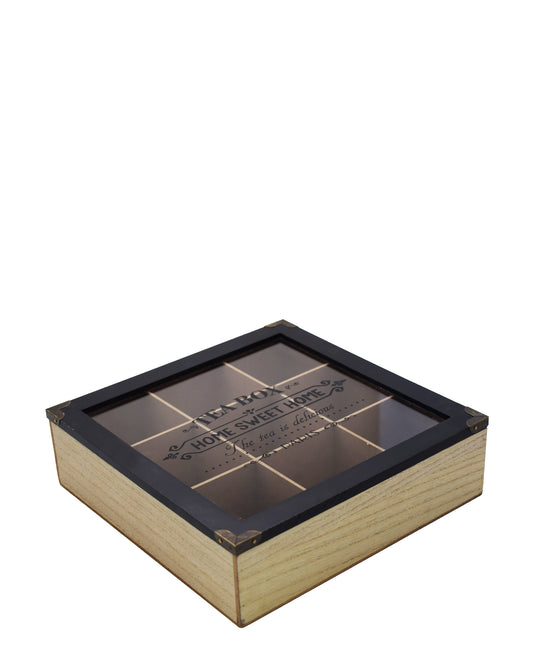 Nu Pine 24cm Wooden Tea Box - Black & Oak