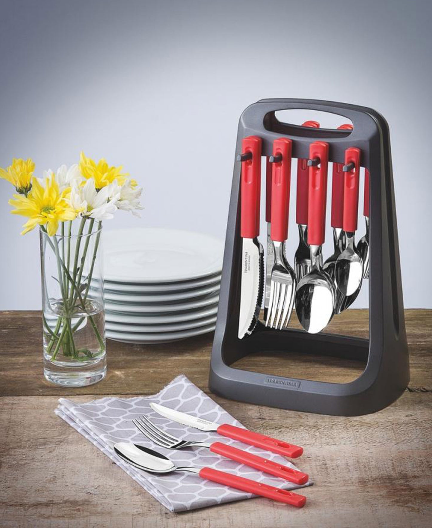 Tramontina Cutlery 24 Pieces With Stand - Red