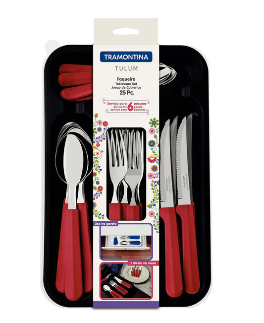 Tramontina 25 Piece Tableware Set With Steak Knives - Red