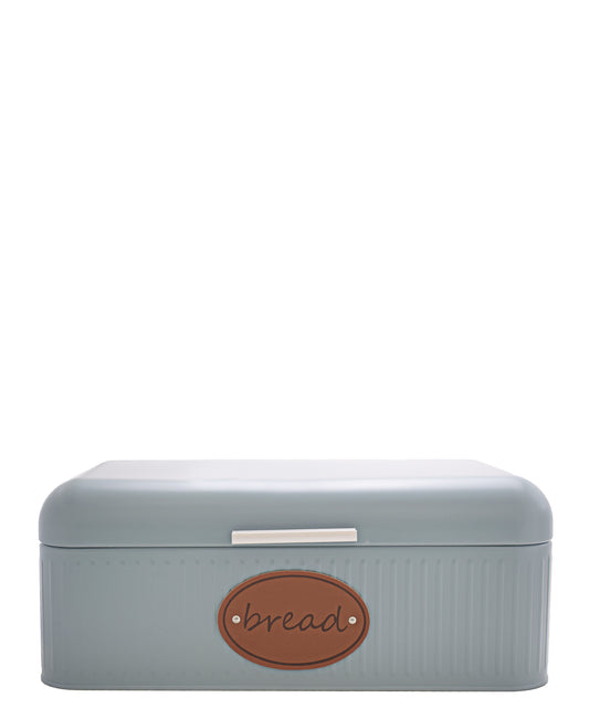 Aqua Bread Bin With Leather Strap - Blue/Grey