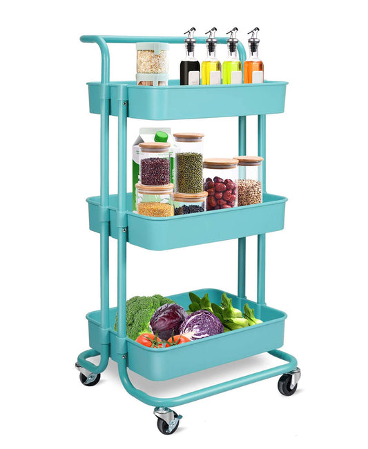 Monaco 3 Tier Kitchen Storage Rack With Wheels - Baby Blue