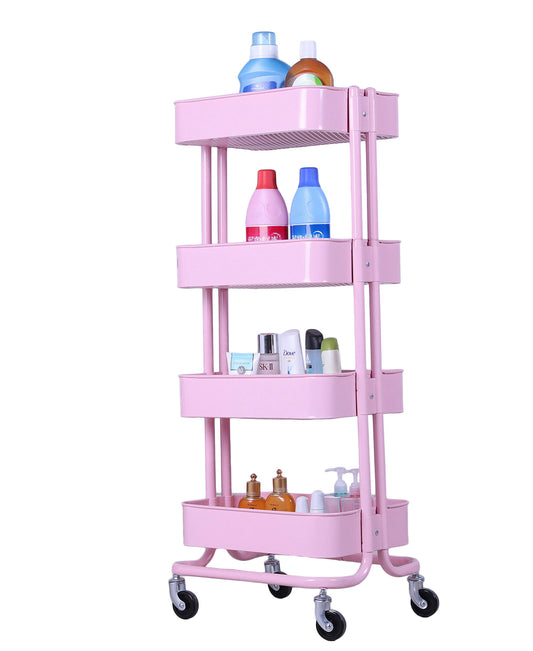 Monaco 4 Tier Kitchen Storage Rack With Wheels - Pink