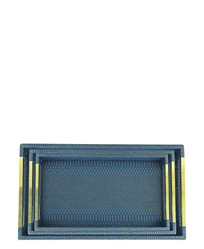 Urban Decor 3 Piece Shagreen Tray Set - Blue