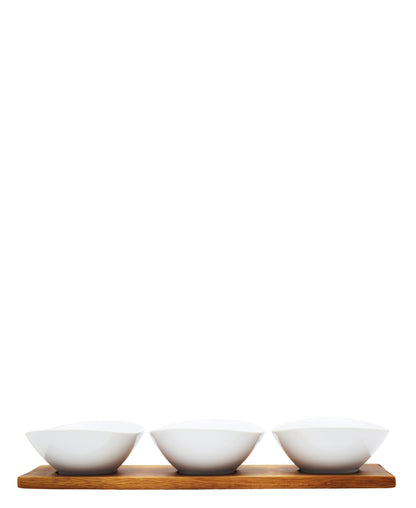 Eetrite 3 Oval Mini Bowls With Wooden Tray - White