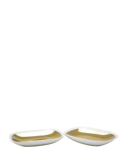 Symphony Adorn Tray Set Of 2 - White & Gold