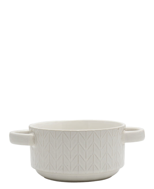 Kitchen Life Embossed Ceramic Soup & Serving Bowl - White