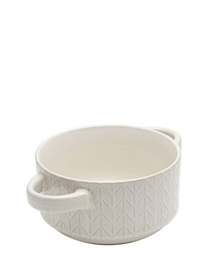 Kitchen Life Embossed Ceramic Soup & Serving Bowl 3 Piece - White