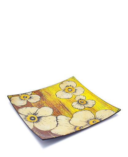 Kitchen Life Poppy Square Plate - Yellow